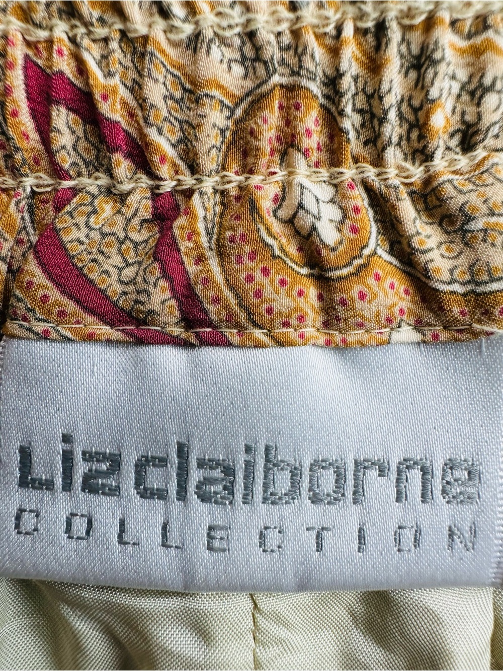 Vintage Liz Claiborne 100% Silk Paisley Midi Skirt Mustard Gold Pleated Size 10 - Picture 8 of 9